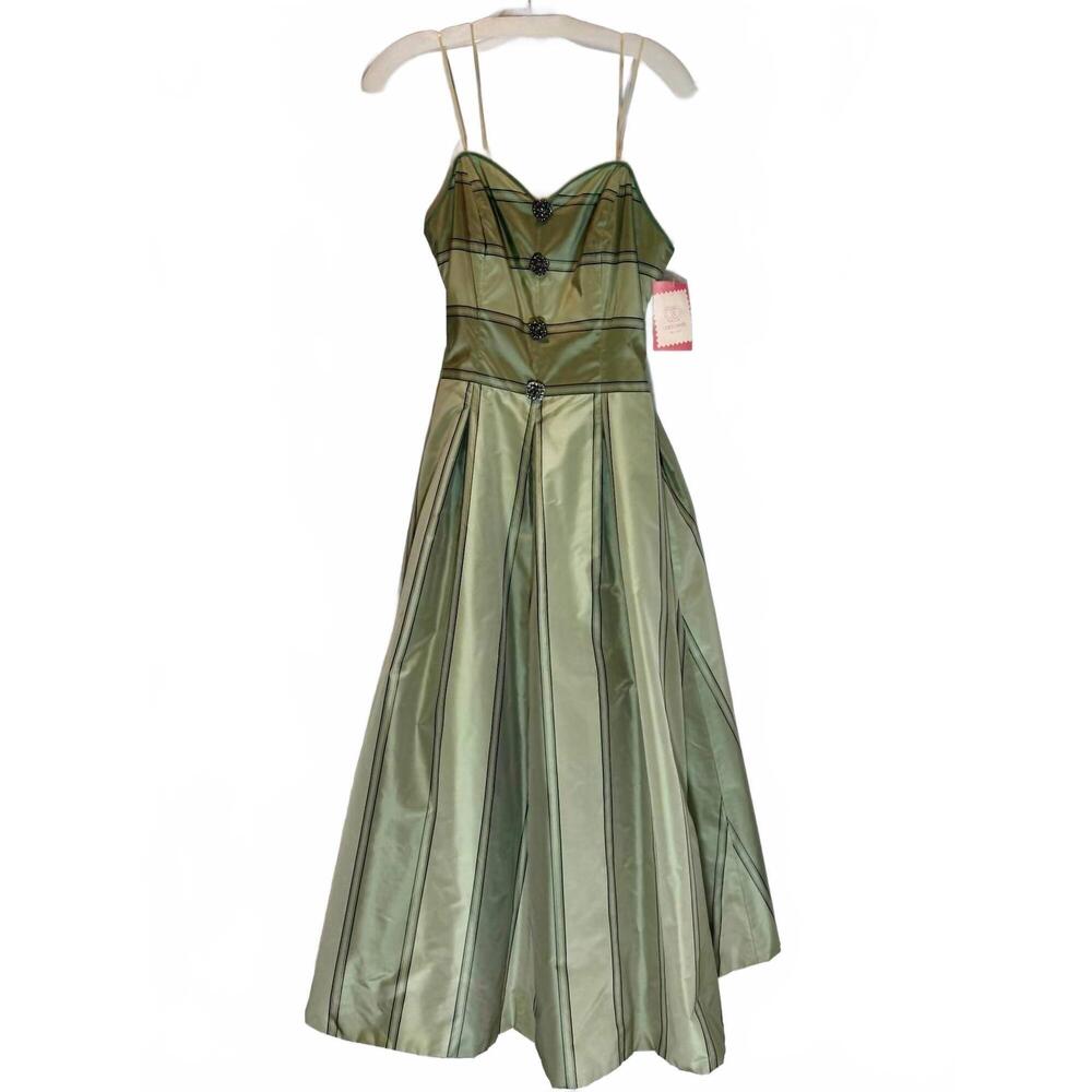 NEW CAROL PERETZ women's a-line spaghetti straps dress in seafoam/silver